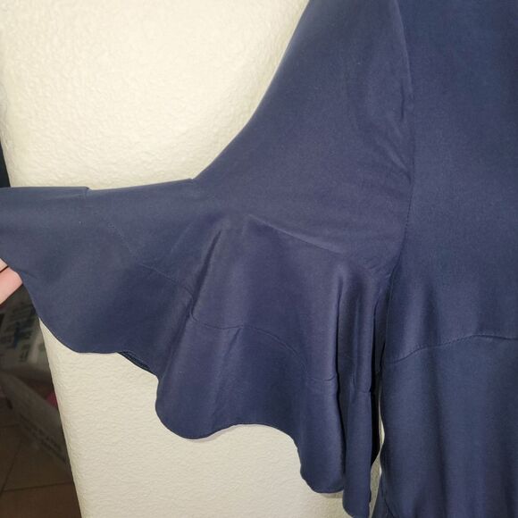 Megan Park Navy Silk embroidered shoulder retro dress size 1 (Small) - Picture 3 of 11